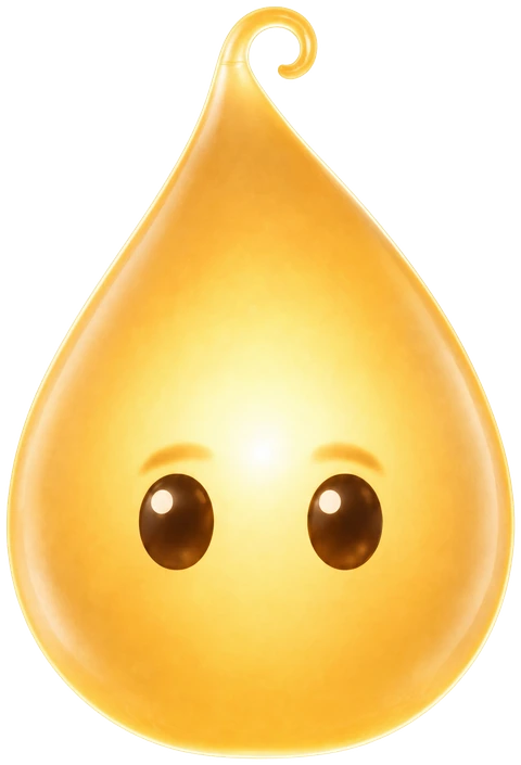 Lu, the LEELALU companion of light: a warm golden droplet with calm brown eyes