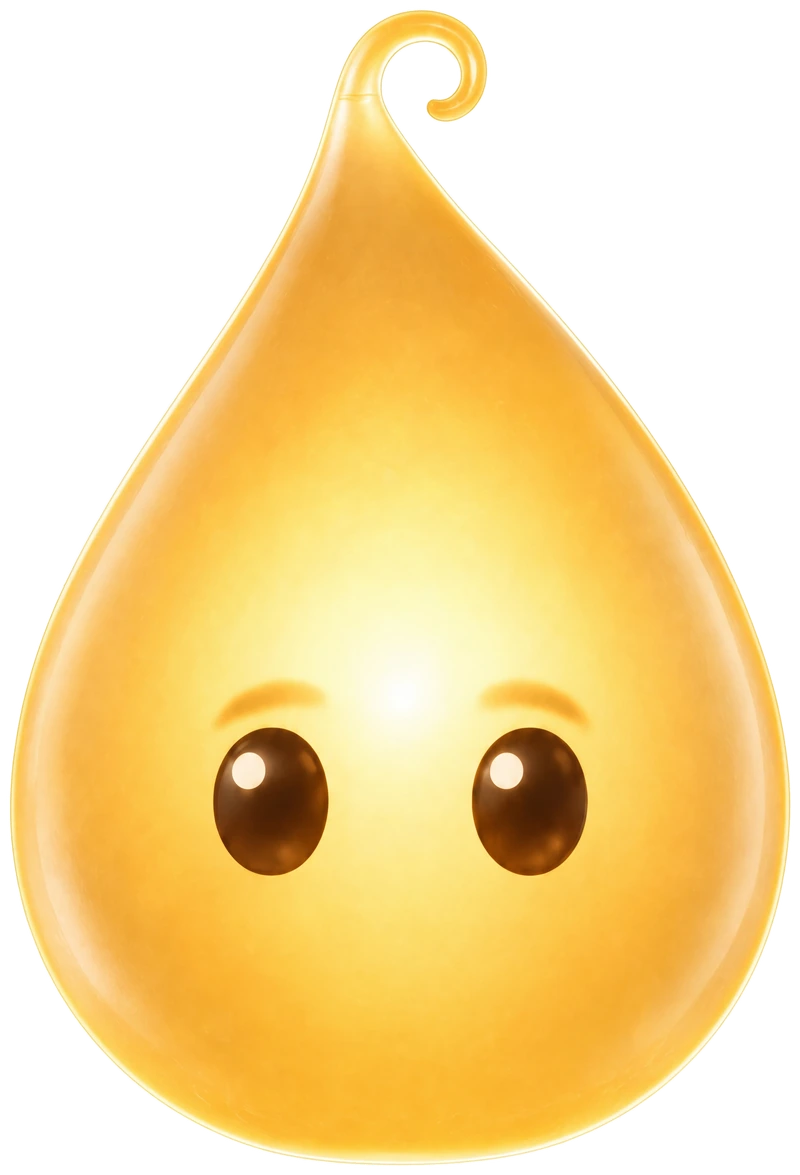 Lu, the LEELALU companion of light: a warm golden droplet with calm brown eyes